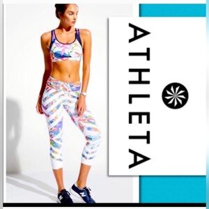 Athleta Women's Kaleidoscope Sonar Capri Cropped Legging Tight White Multi Color